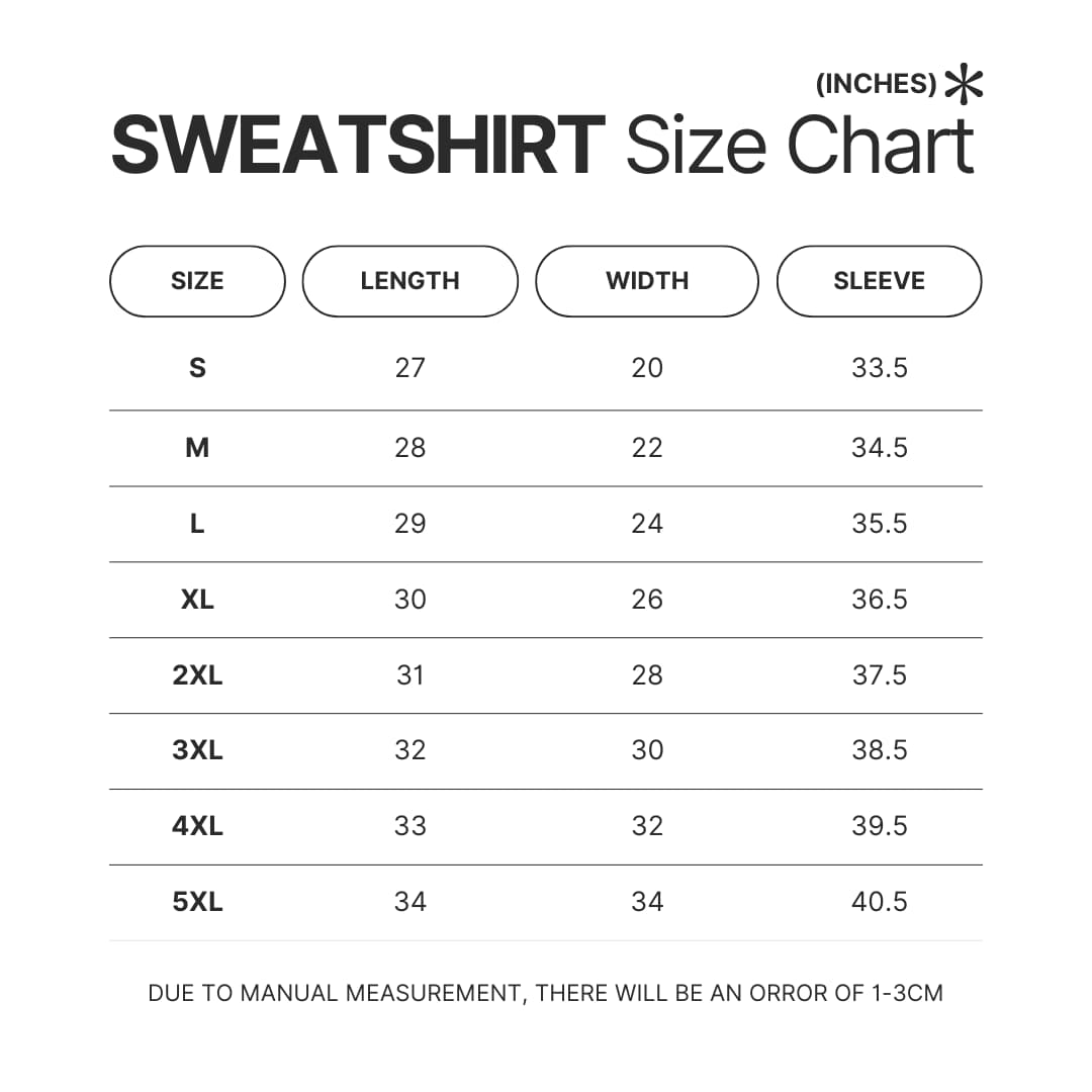 Sweatshirt Size Chart - Tokyo Revengers Shop