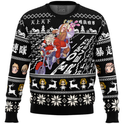 Mikey x Takemichi Christmas Ride Tokyo Revengers Ugly Christmas Sweater FRONT mockup - Tokyo Revengers Shop